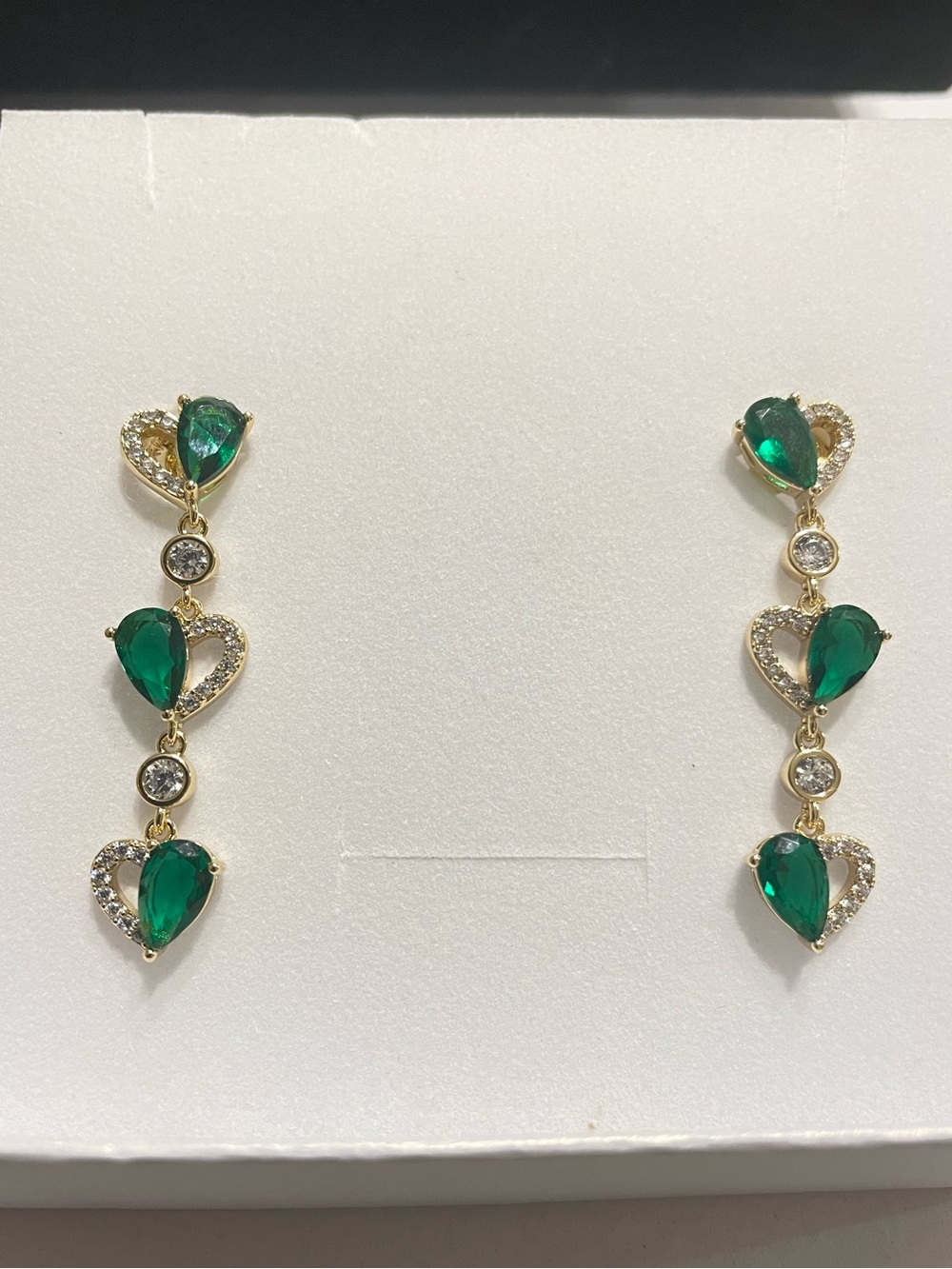 Elegant Gold-Plated Emerald Heart Drop Earrings
